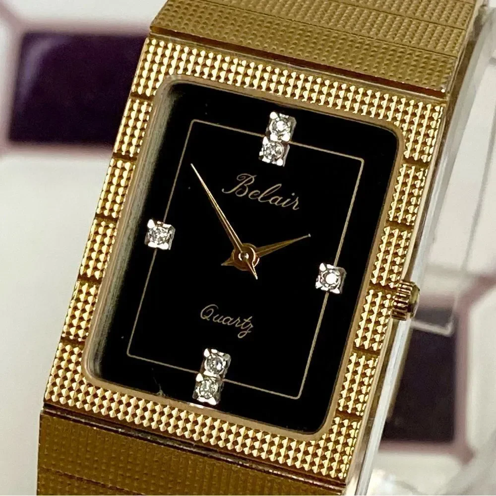 Vintage Belair Diamond Accented Black Dial Men’s Unisex Dress Watch